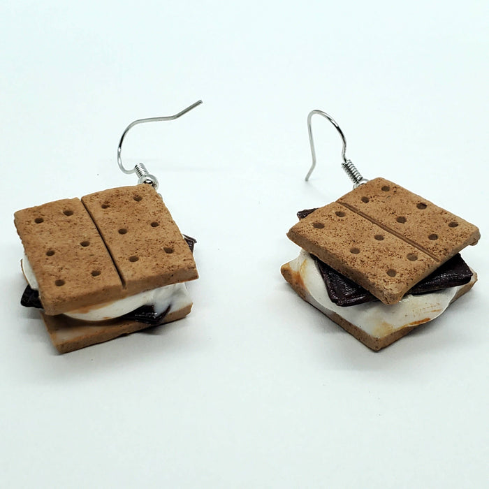 Smores Earrings, Marshmallow Earrings, Chocolate Earrings