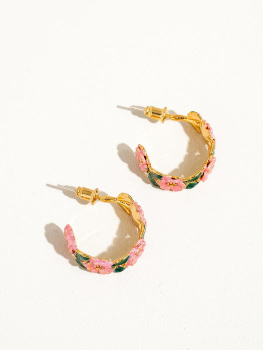 18K Gold Plated Pink Floral Hoop Earring