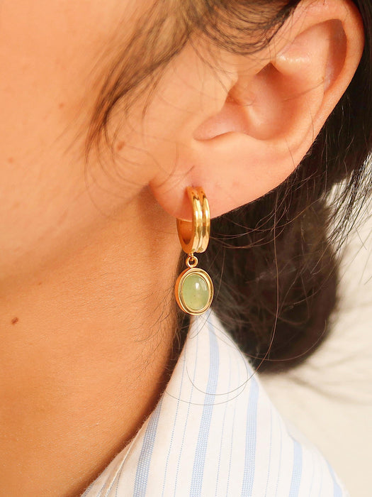 Dainty Round Stone Dangle Earrings