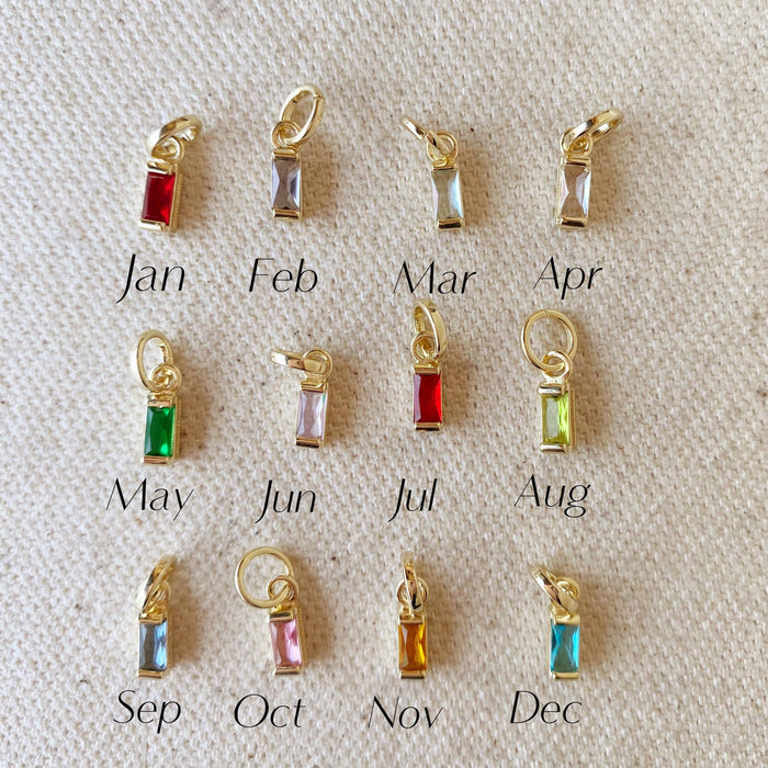 18k Gold Filled Baguette Birthstone Charm