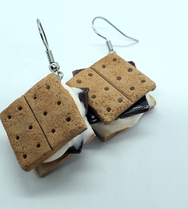 Smores Earrings, Marshmallow Earrings, Chocolate Earrings