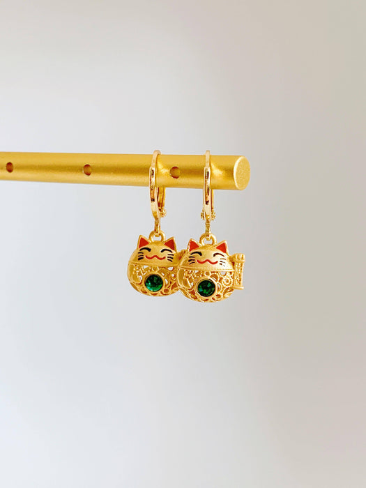 Unique Lucky Cat Huggie Earrings