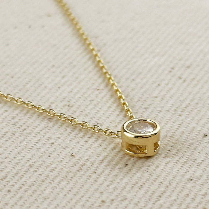 18k Gold Filled Solitaire CZ Necklace