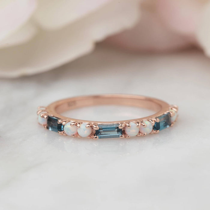 Rose Gold London Blue Topaz & Opal Midnight Crossing Band