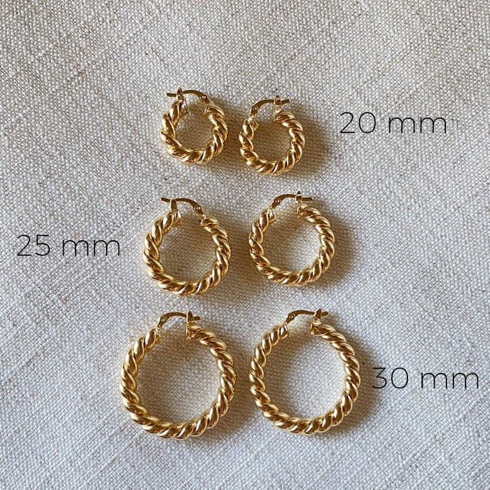 18k Gold Filled Twisted Tube Hoop Earrings - The Croissant Hoops