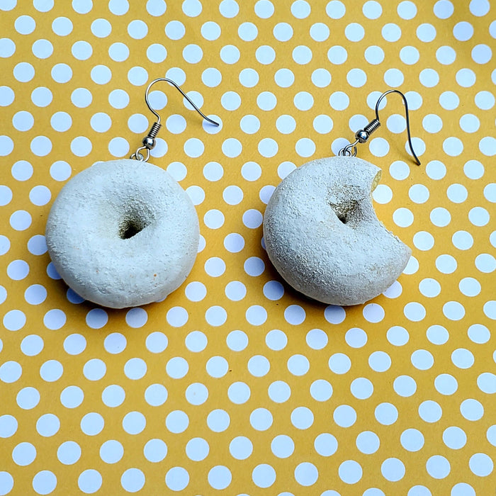 White Powdered Donut Earrings, White Donut Earrings