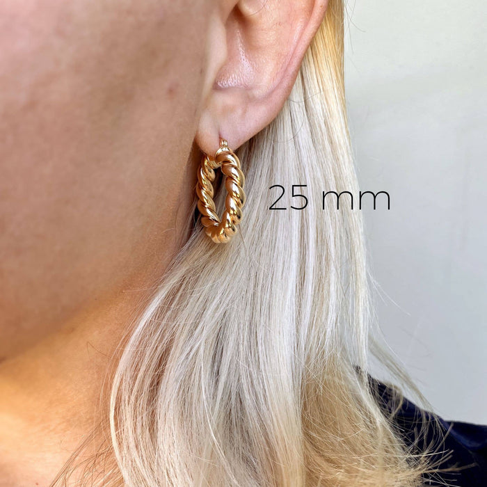 18k Gold Filled Twisted Tube Hoop Earrings - The Croissant Hoops