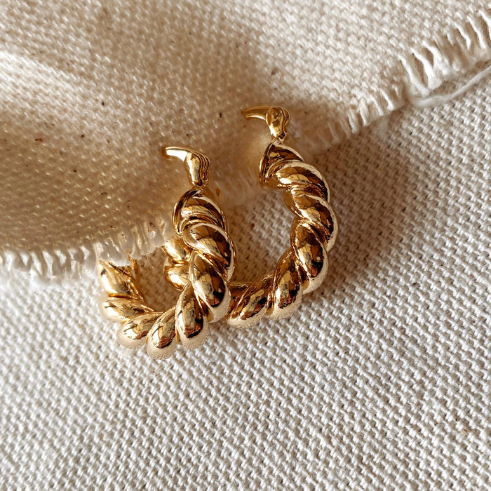 18k Gold Filled Twisted Tube Hoop Earrings - The Croissant Hoops