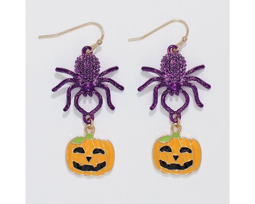 Purple Pumpkin + Spider Earrings