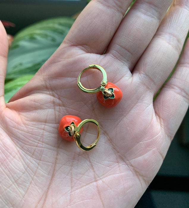 Dainty Tomato Huggie Earrings