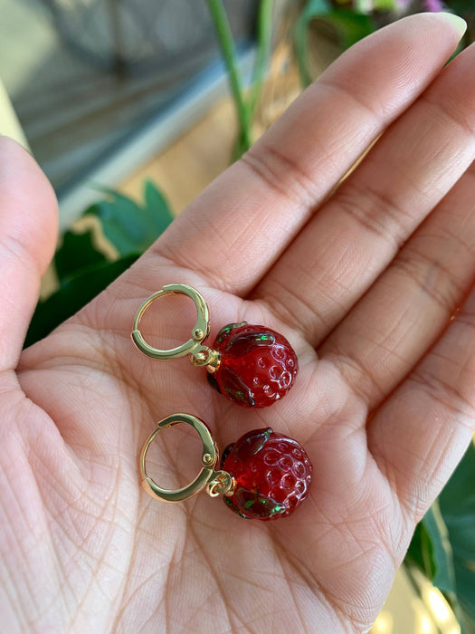 Dainty Glass Bead Strawberry Earrings