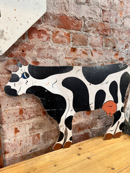 Handpainted Jersey Cow Cut Out 1990s 1980s Sign