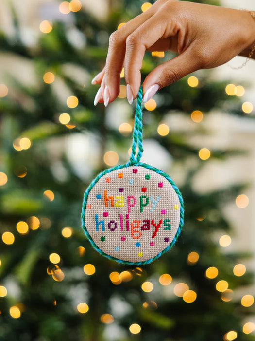 Happy Holigays Needlepoint Ornament