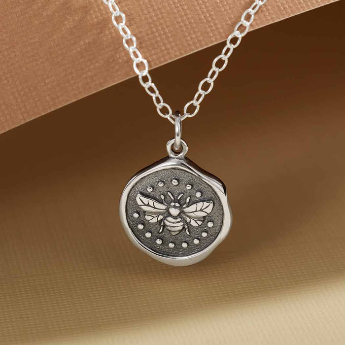 Sterling Silver Wax Seal Bee Necklace 18 Inch