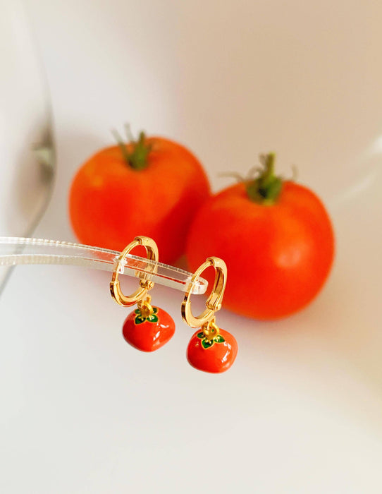 Dainty Tomato Huggie Earrings