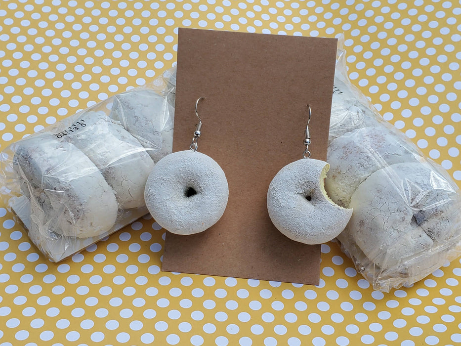 White Powdered Donut Earrings, White Donut Earrings