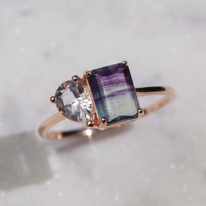 Rose Gold Fluorite & Topaz Moi and Toi Fairy Kiss Ring