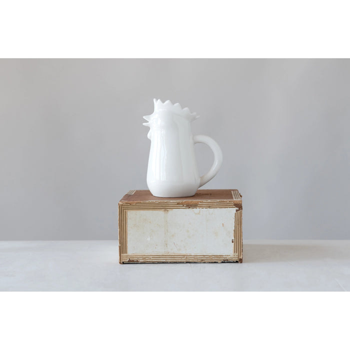 White Stoneware Chicken Creamer