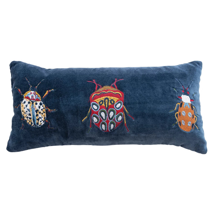 Velvet Embroidered Lumbar Bug Pillow