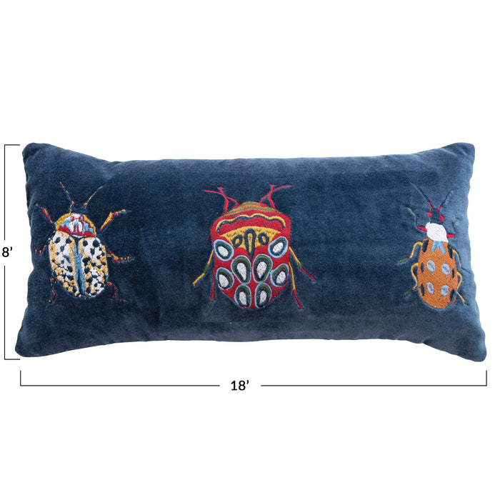 Velvet Embroidered Lumbar Bug Pillow