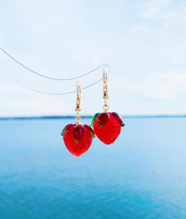 Dainty Glass Bead Strawberry Earrings