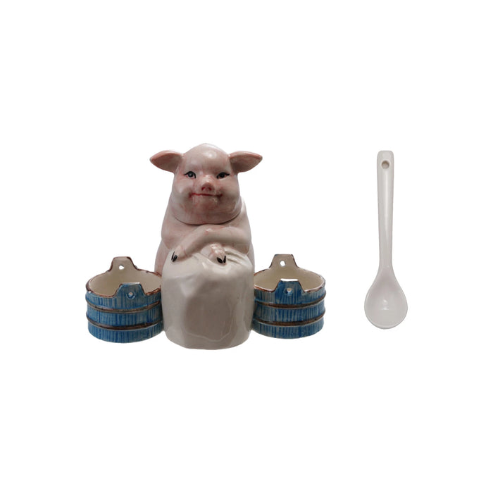 Vintage Reproduction Pig Mustard Pot w/ Spoon