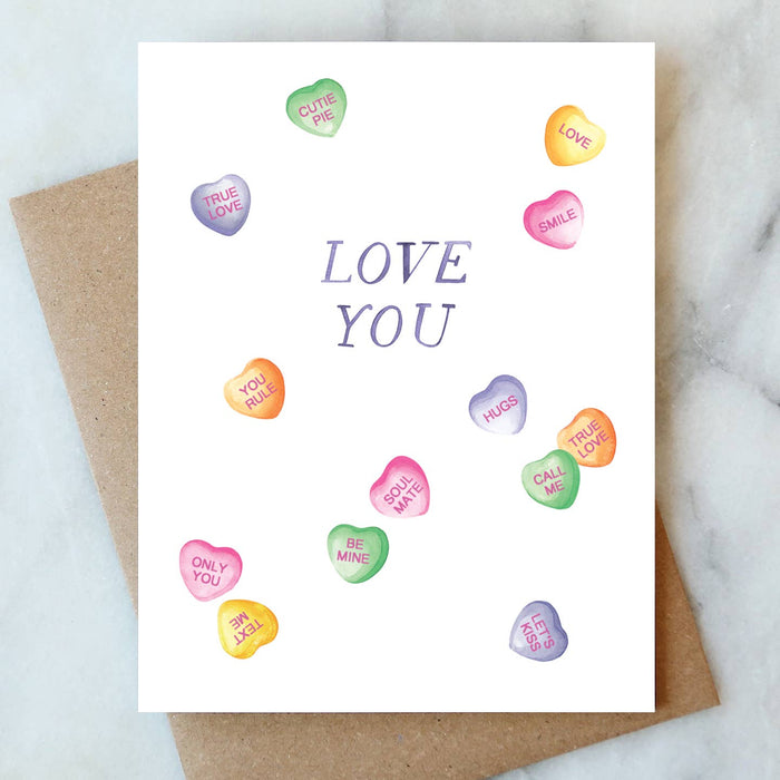 Candy Hearts Love Greeting Card | Valentine Love Friendship