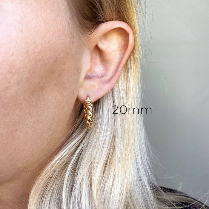 18k Gold Filled Twisted Tube Hoop Earrings - The Croissant Hoops