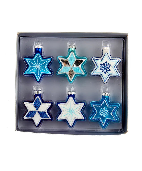 Jewish Stars w/ Glitter Ornaments - Box of 6