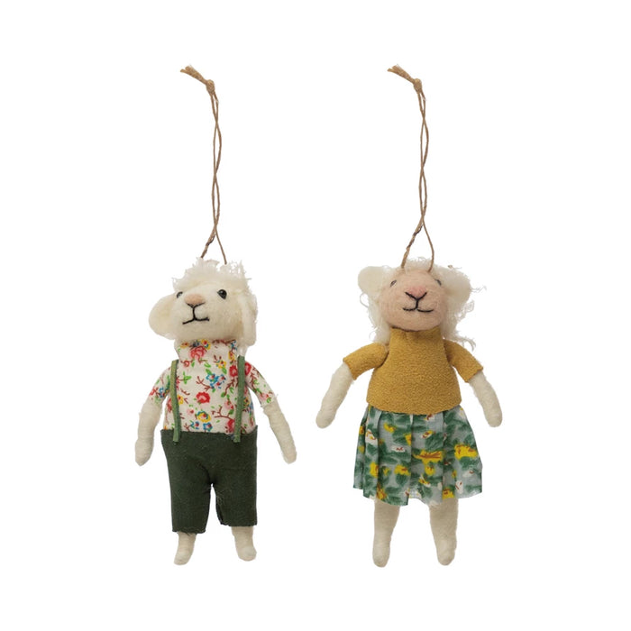 Wool Felt Lamb Floral Outfit Ornament