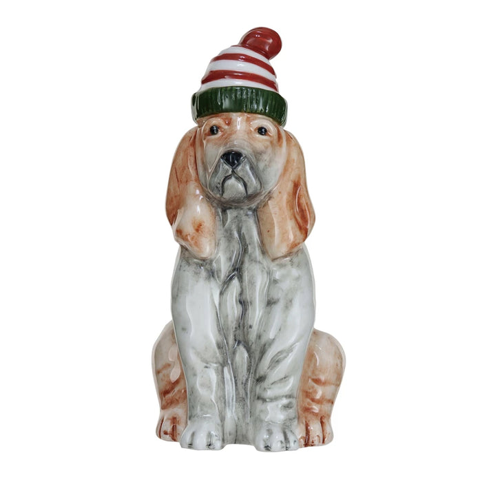 Hound Dog Vase W/ Striped Hat Vase