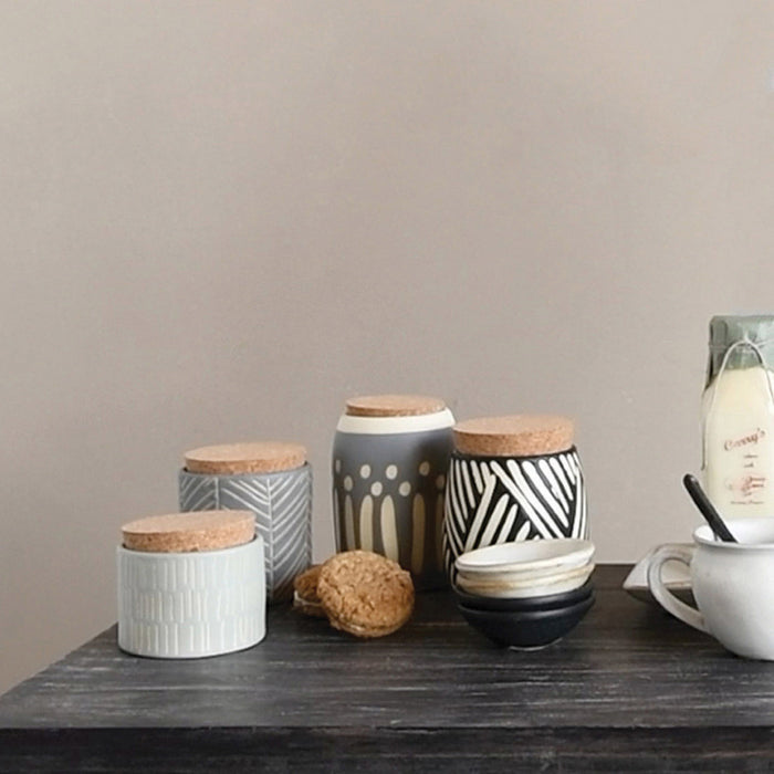 Black and White Canister with Cork Lid