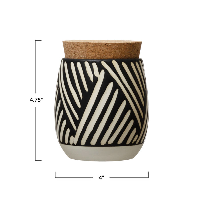 Black and White Canister with Cork Lid