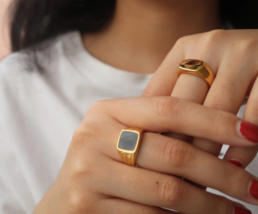 Chunky Black Square Signet Ring